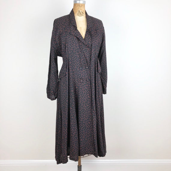 1980s Fish Print Rayon 40’s Style Duster Dress M