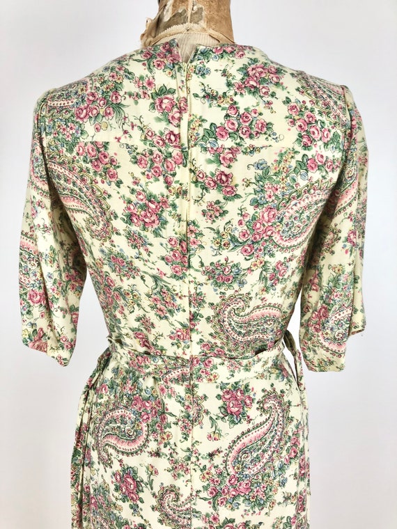 1970s Ragtime Floral Paisley Rayon Dress S - image 8