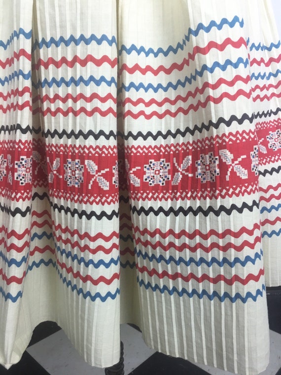 1950s Pleated Cotton Ric Rac Print CIrcle Skirt S