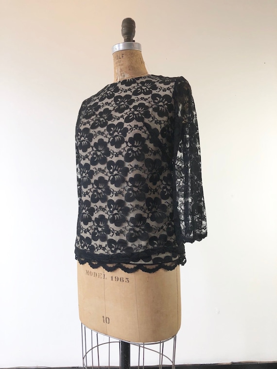 FABULOUS 1950’s Black Lace Top S