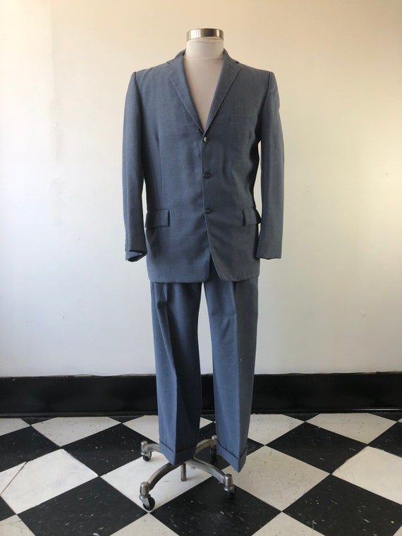 1950’s Blue Flecked Wool Suit M L - image 3