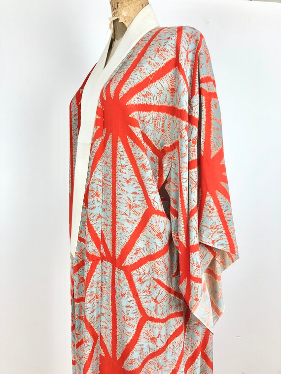 1940s Dyed Orange and Grey Silk Kimono S M - image 4