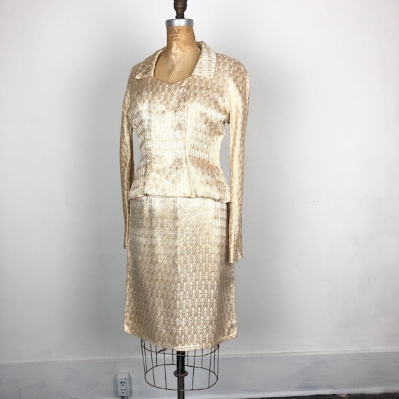 KILLER 50’s Gold Lurex 2 Piece Skirt Suit M