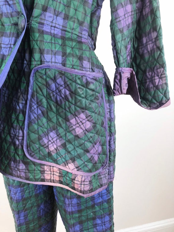 1950s Quilted Plaid Lounge Two Piece Peplum Jacke… - image 5