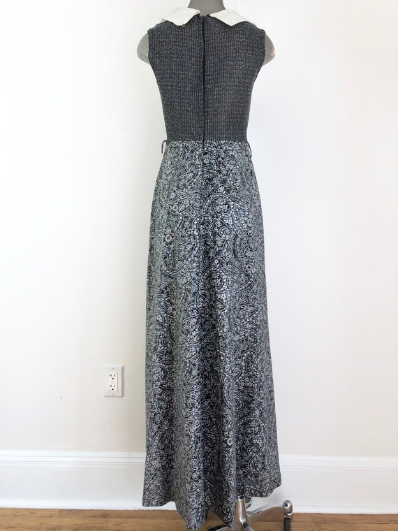 1970s Silver Lurex Paisley Knit Maxi Dress S - image 5