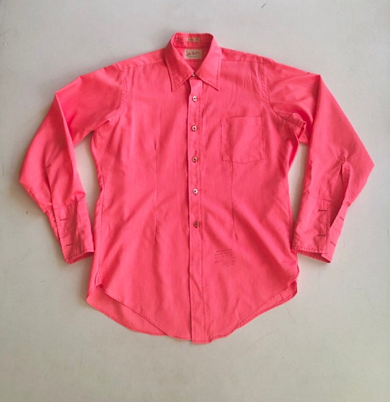 AMAZING 1970s John Weitz Neon Pink Dress Shirt L