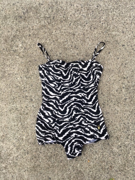 Bombshell Pinup 1960s Zebra Print One Piece Swimsuit S Gem