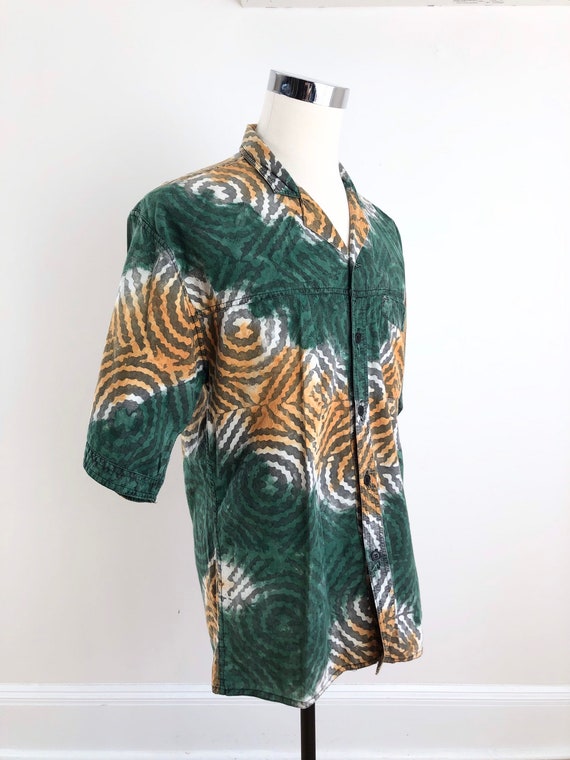 1970s Tie Dye Cotton Short Sleeve Print Shirt L - image 4