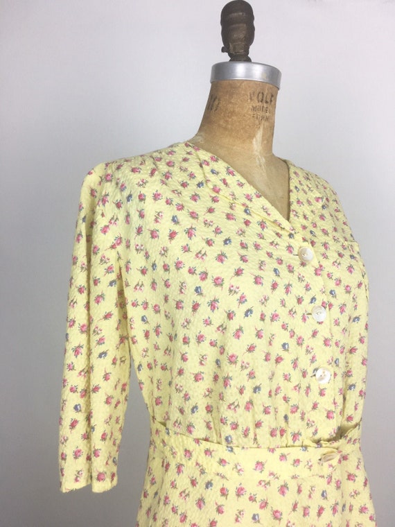 Sweet 1930s Floral Yellow Cotton Seersucker Dress