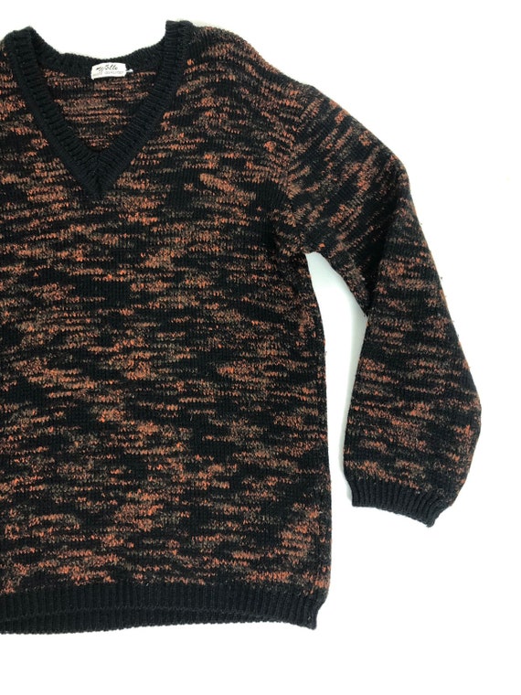 1940s Wool Orange and Black V-Neck Sweater S - image 5