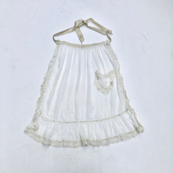 Antique Victorian White Cotton Lace Apron