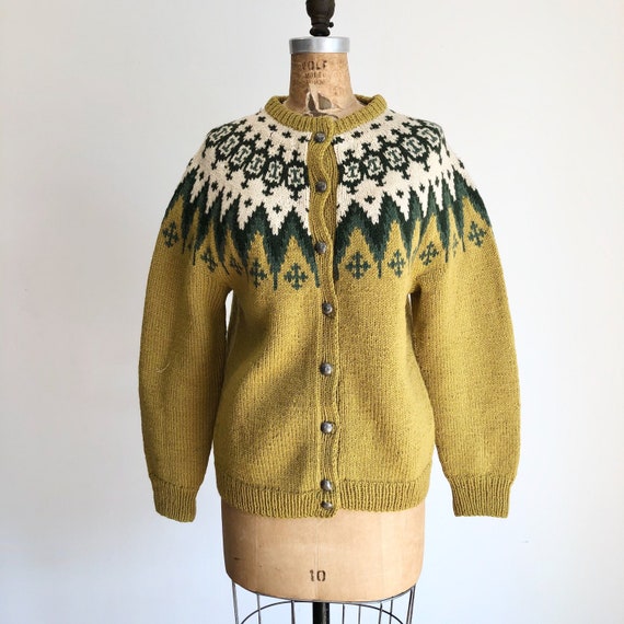 1960s Norwegian Fair Isle Wool Cardigan M