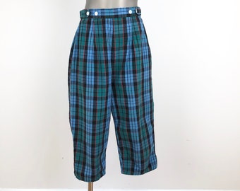 1950s Blue Plaid Cotton Capris S