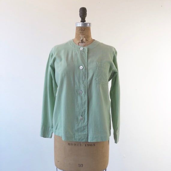 1940s Mint Green Wool Pajama Top S