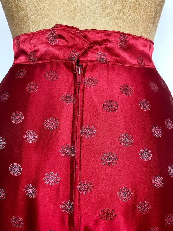 60s Red Brocade Satin Full Maxi Skirt S - image 8