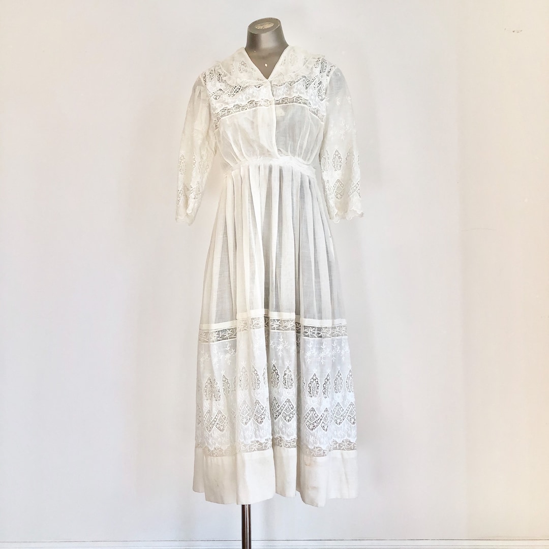 Antique Edwardian White Embroidered Cotton Lawn Dress S - Etsy