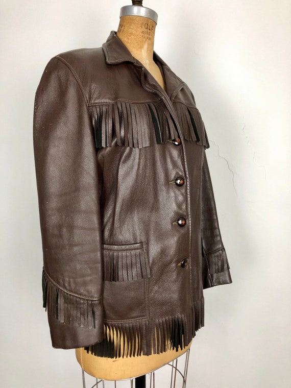 1950s Dark Brown Leather Fringe Western Jacket M - image 4