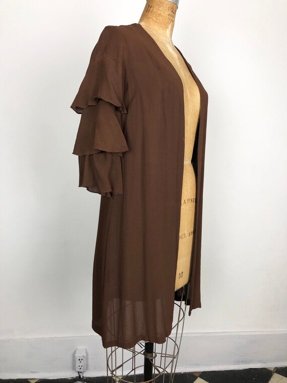 1930s Flamenco Sleeve Brown Chiffon Open Blouse S