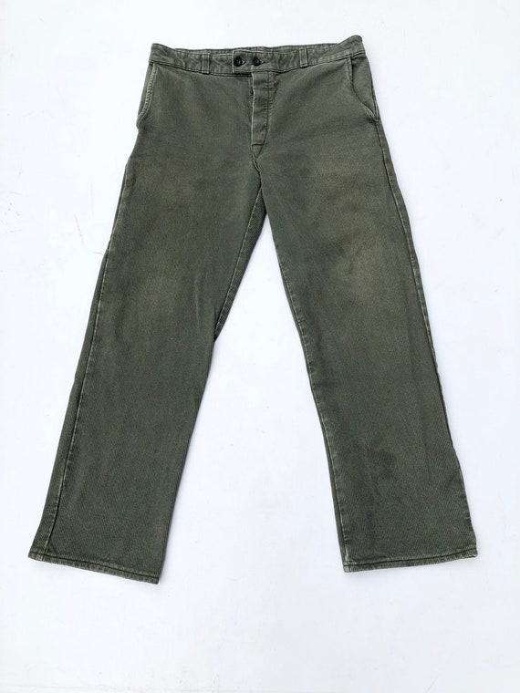 1970s European Green Cord Cotton Work Pants 34” Gem