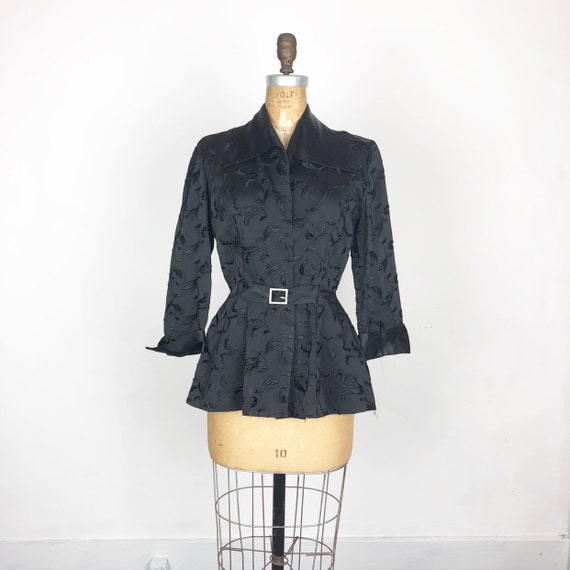 KILLER 40s Black Brocade Peplum Jacket W/ Rhinest… - image 2