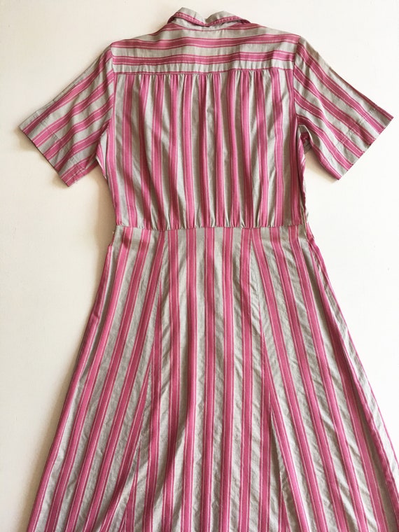 Sweet 1940s Pink and Grey Striped Cotton Shirt Dr… - image 9