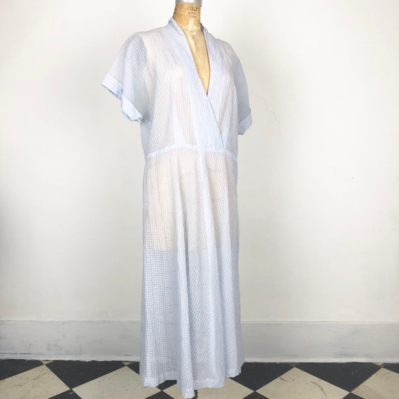 FABULOUS 1950s Sheer Blue Seersucker Dress L