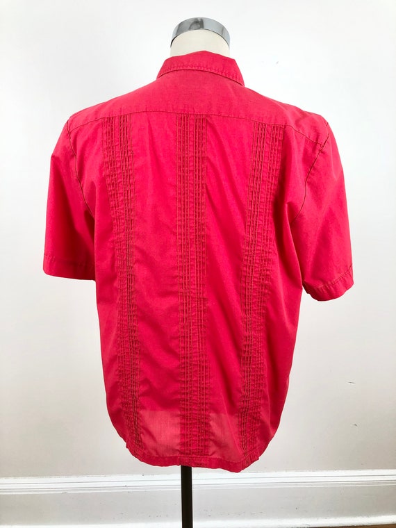 1980s Bright Red Guayabera Shirt L - image 5