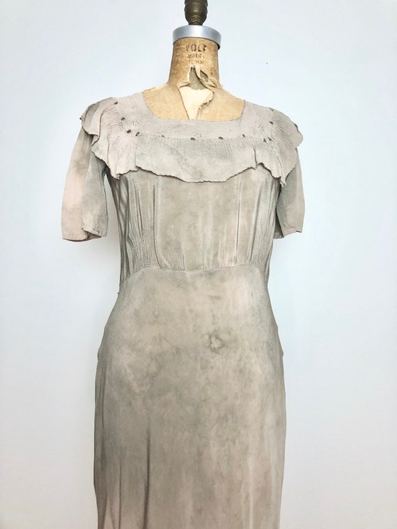 Amazing 1930s Over Dyed Embroidered Silk Eyelet D… - image 3