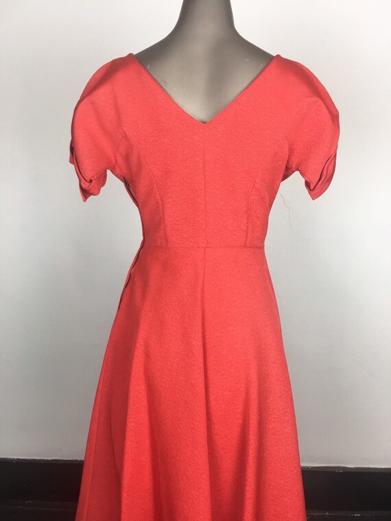 CHERRY 1950s Red Taffeta Bow Sleeve Party Dress S - image 6