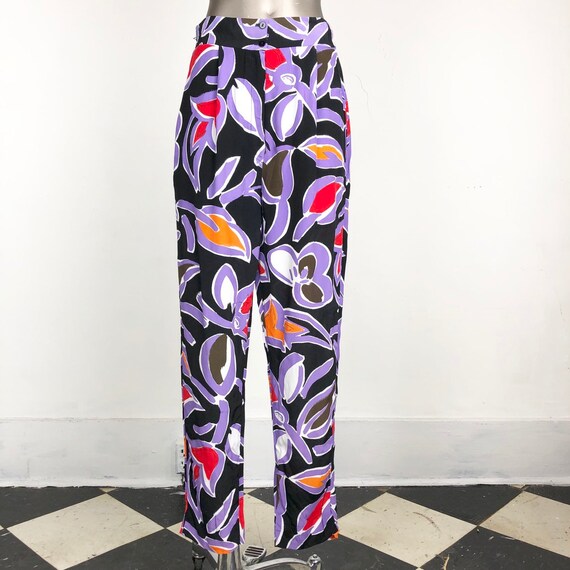 BRIGHT 1980s Abstract Print Rayon Pants S