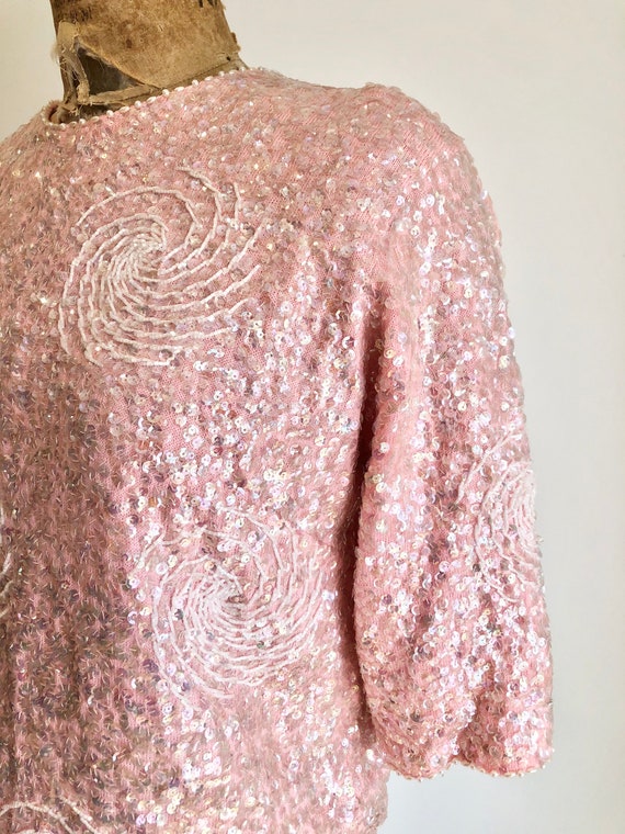 LOVELY 1960s Pink Sequin Pullover Sweater M - image 4
