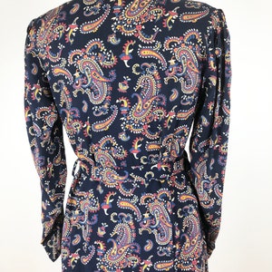 1930s Navy Blue Paisley Cotton Belted Dress M image 7