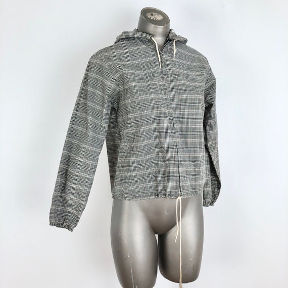 1950’s Grey Plaid Cotton Hooded Jacket S - image 1