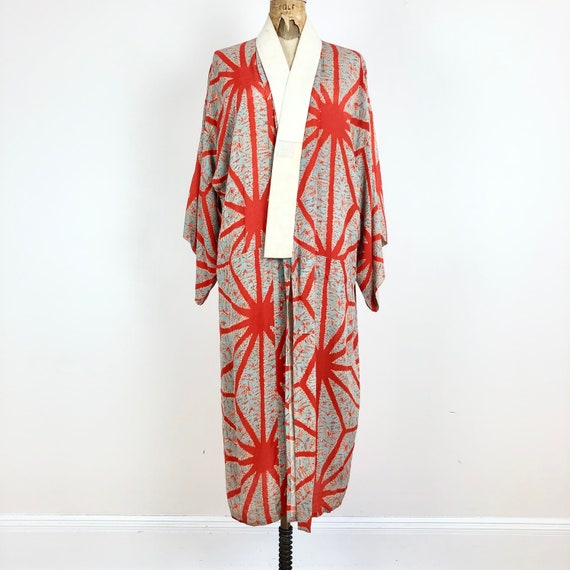 1940s Dyed Orange and Grey Silk Kimono S M - image 2