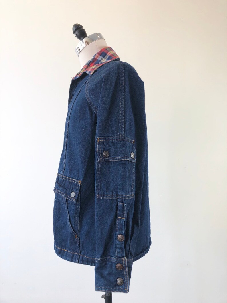 CUTE 1980s Flannel Collar Stranger Things Denim Jacket M image 5