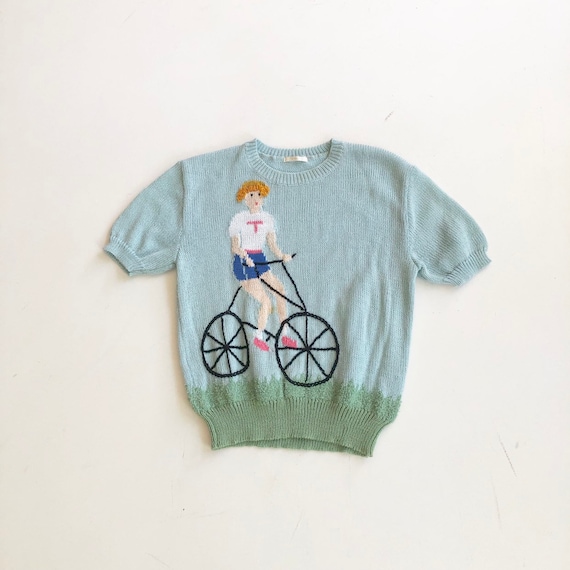 1980’s Bicycle Rider Embroidered Sweater S