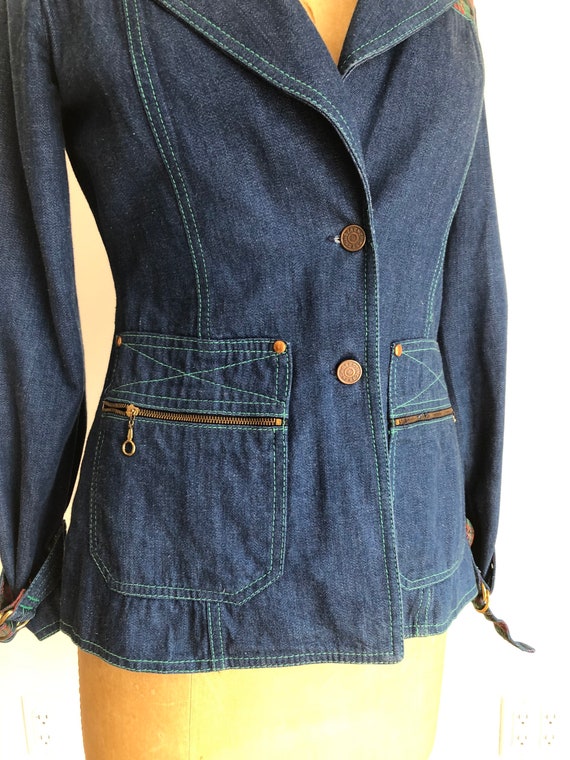 CUTE! 1970s French Dressing Co Plaid Denim Jacket… - image 3