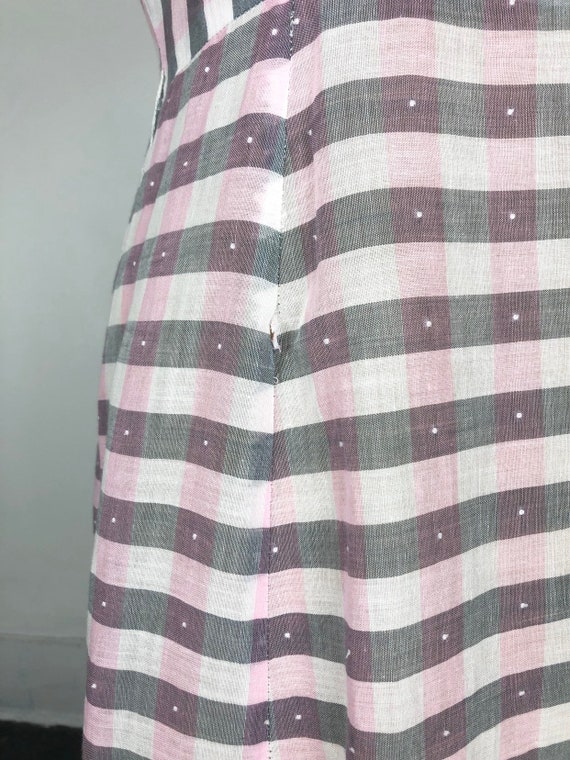 CUTE 1950’s Sheer Pink and Grey Gingham Dress M - image 9