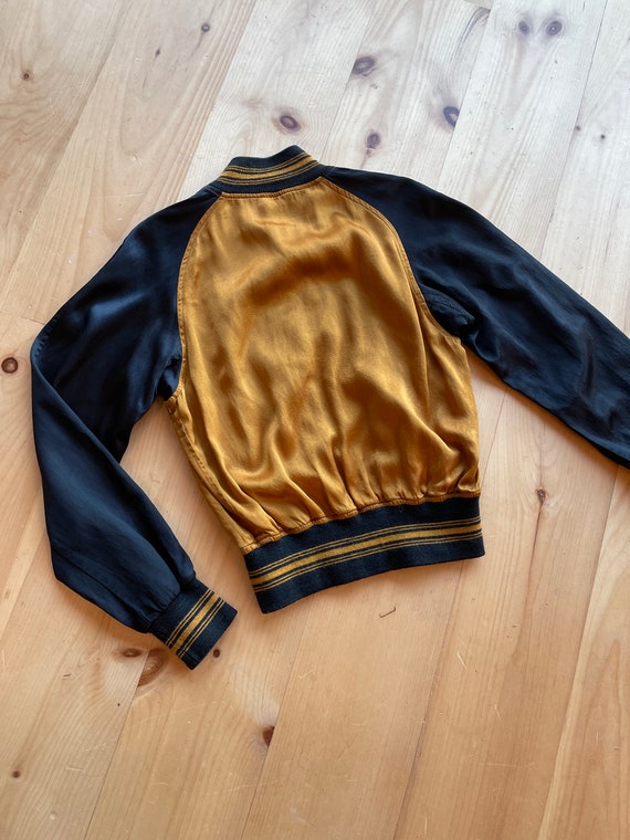 1940s Gold and Black Satin Baseball Jacket S - image 5