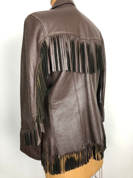 1950s Dark Brown Leather Fringe Western Jacket M - image 7