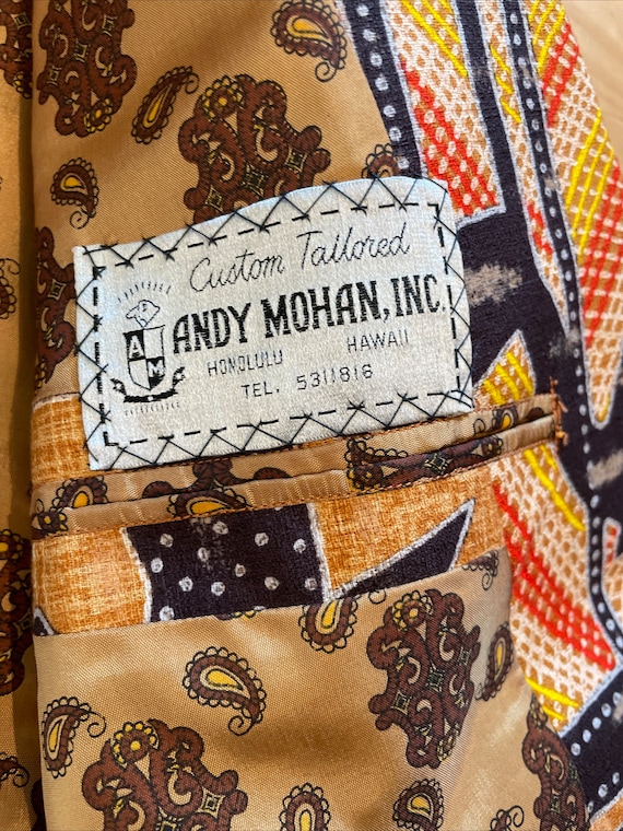 1960s Andy Mohan Hawaiian Bark Cloth Print Suit J… - image 4