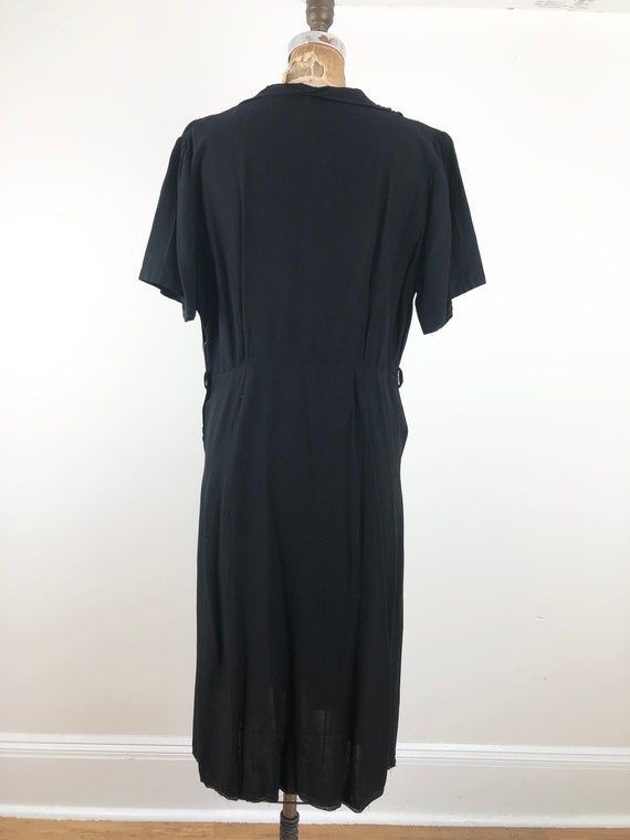 1940s Capped Sleeve Black Rayon Crepe Dress M - image 5