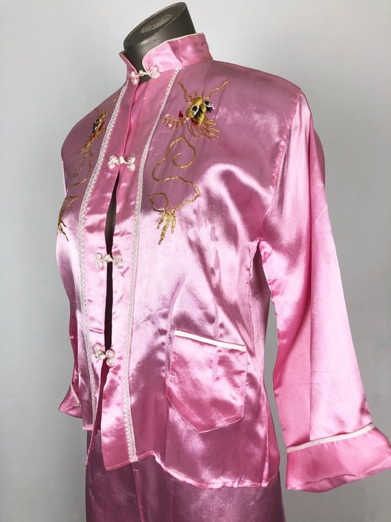 40’s Dragon Embroidered Pink Rayon Souvenir Pajama
