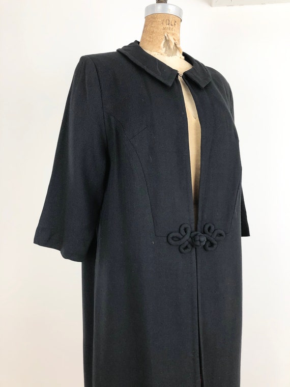 1950s Black Linen Duster Coat M - image 4