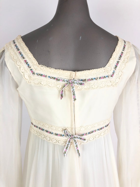 Amazing 1970s White Chiffon Lace Tiered Maxi Dres… - image 7