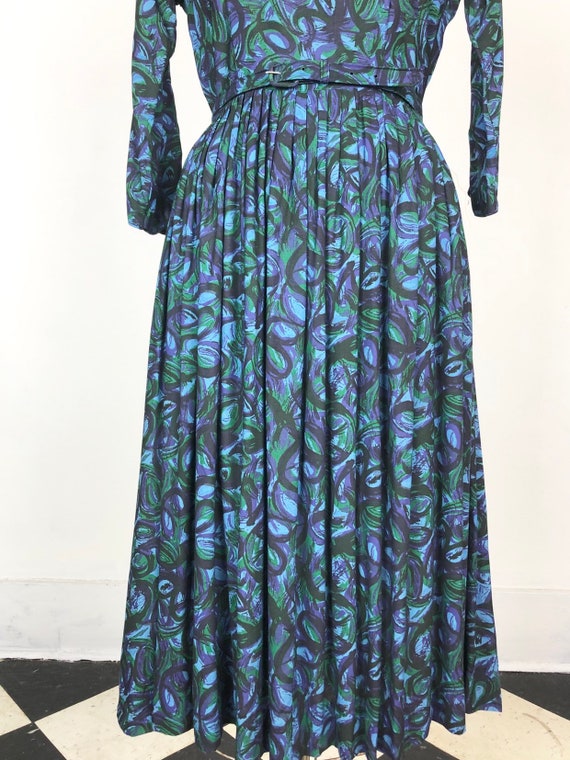 CUTE 1960s Printed Cotton Belted Dress S - image 4