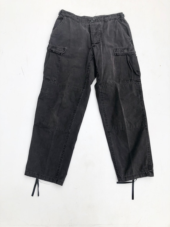 1980s Black Cotton Military Pants 30”