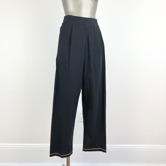 1940s Black Cotton Pajama Pants S Gem