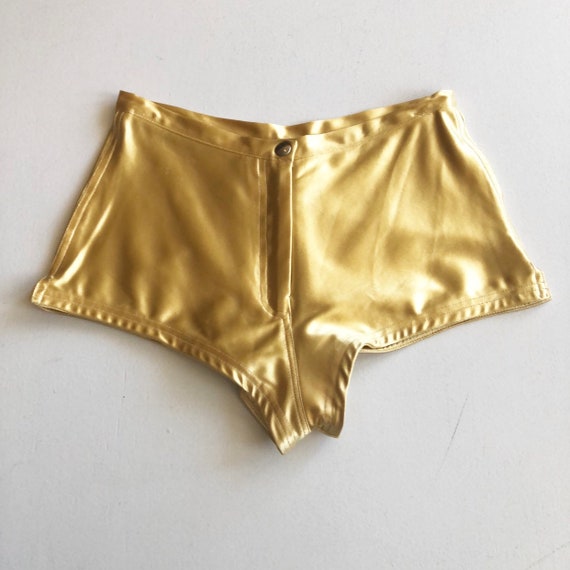 REAL DEAL 1970s Shiny Gold Knit Hot Pants S