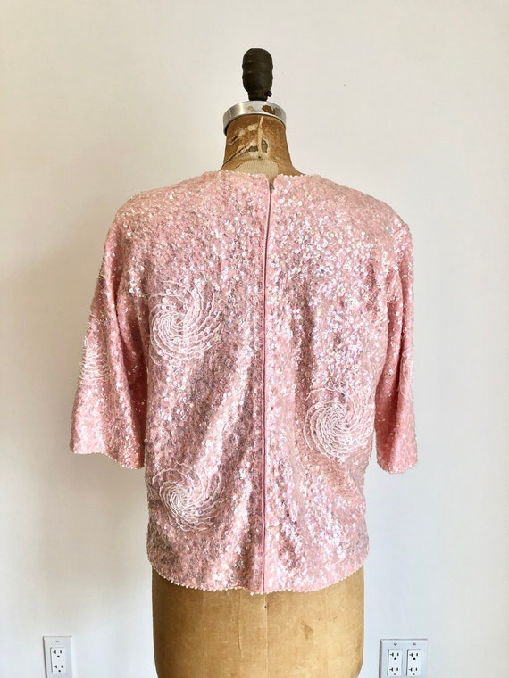 LOVELY 1960s Pink Sequin Pullover Sweater M - image 5
